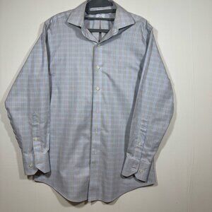 Brooks Brothers Men's 346 Slim Fit Non-Iron Plaid Dress Shirt 15-2/3 Blue Cotton
